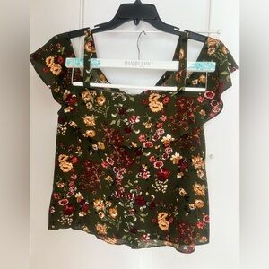 Moa Moa Floral Flutter Sleeve Cold Shoulder Blouse